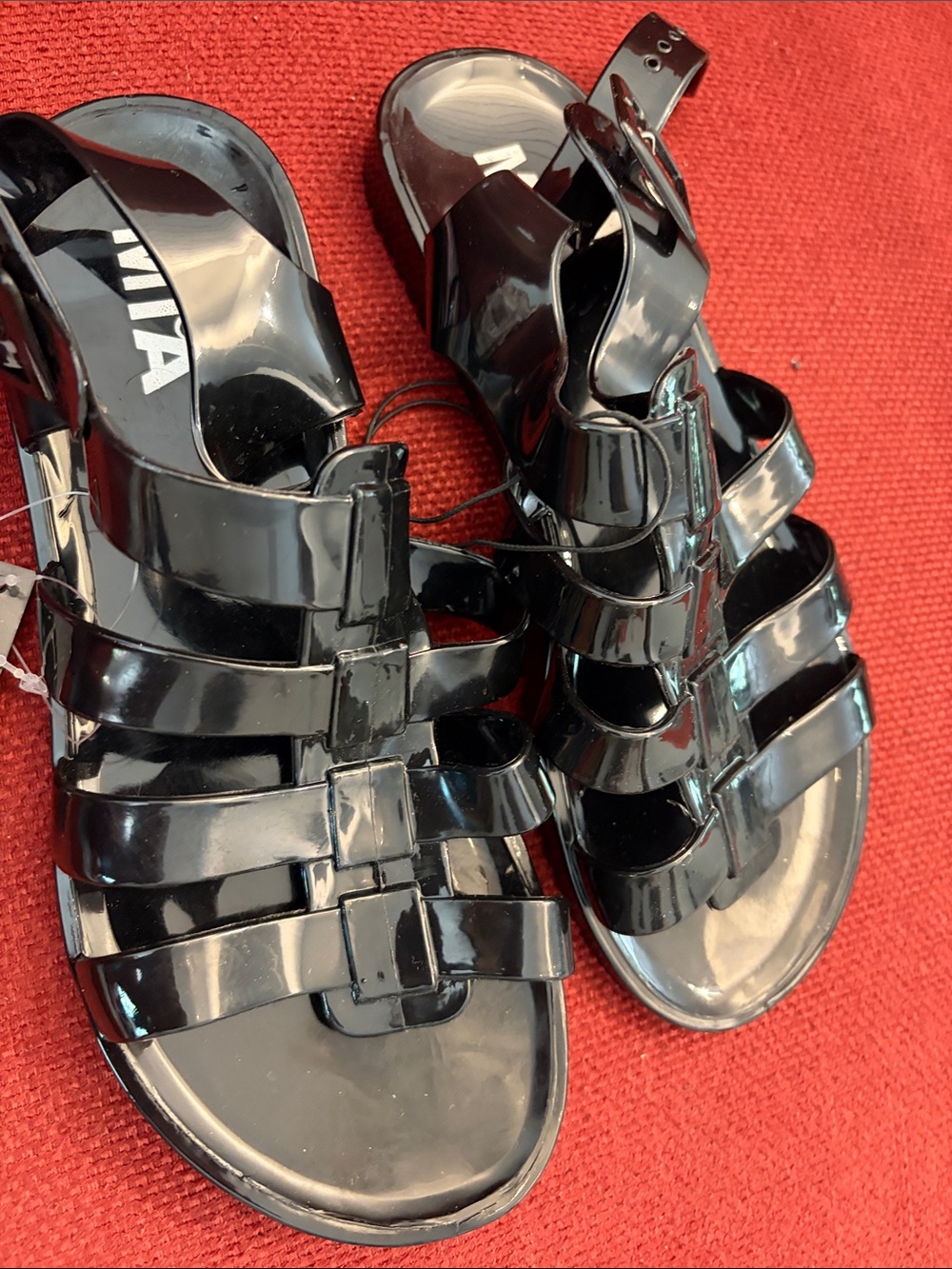 MIA Black Glossy Strappy Jelly Sandals